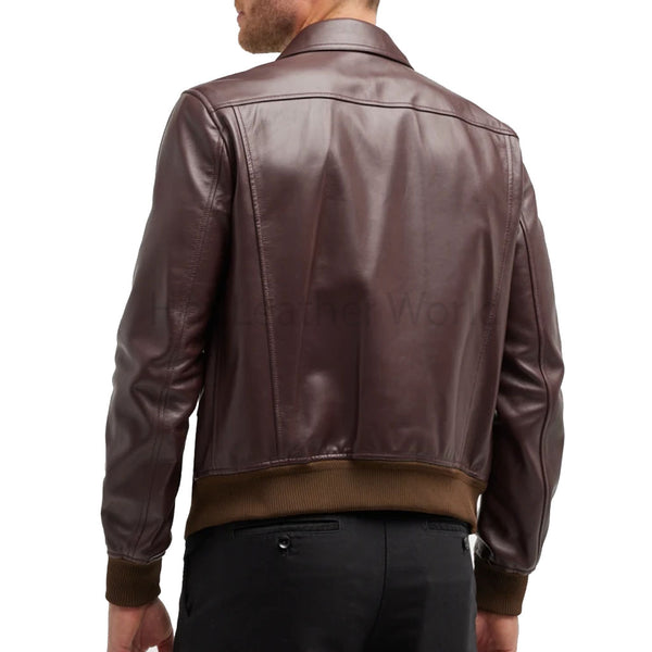 Burgundy Patch Pockets Detailed Men Blouson Leather Jacket -  HOTLEATHERWORLD