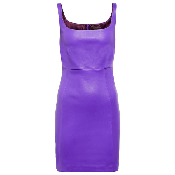 Minimal Purple Women Mini Genuine Leather Dress -  HOTLEATHERWORLD
