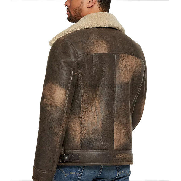 Faux Shearling Genuine Leather Men Moto Jacket -  HOTLEATHERWORLD