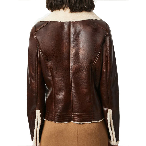 Shearling Lining Women Genuine Leather Moto Jacket -  HOTLEATHERWORLD
