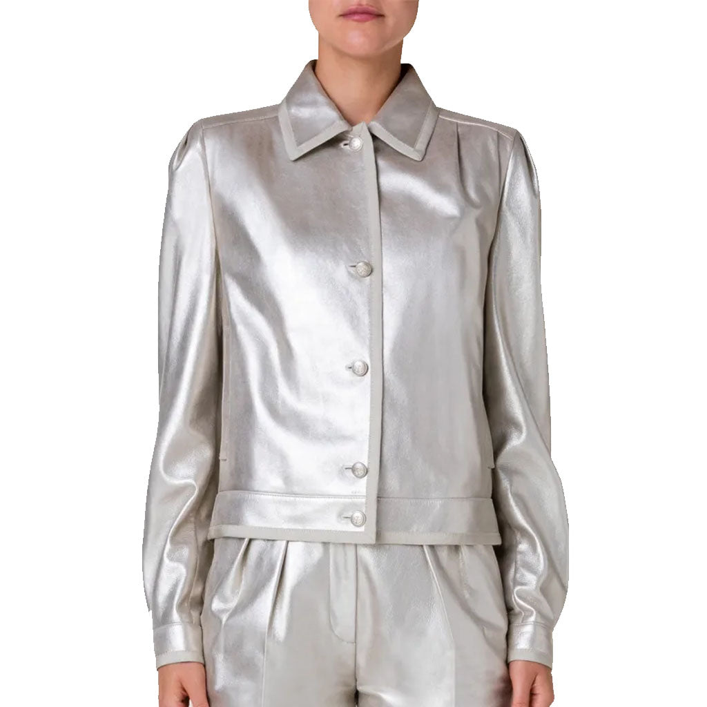 metallic silver dress shirt Silver Metallic Women Genuine Leather Shirt