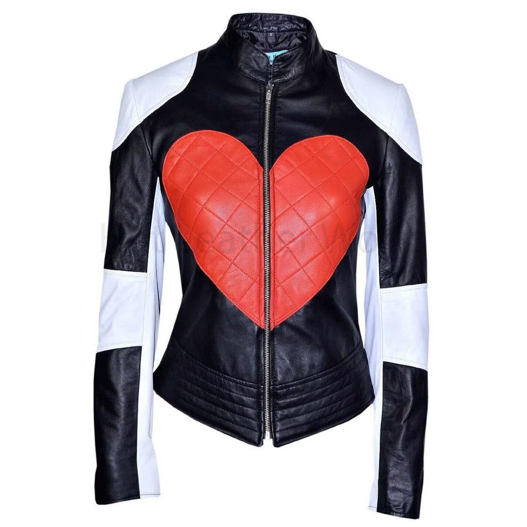 Chic Color Block Style Valentine Women Leather Jacket -  HOTLEATHERWORLD