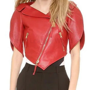 Voguish Red Heart Shape Women Genuine Leather Jacket -  HOTLEATHERWORLD