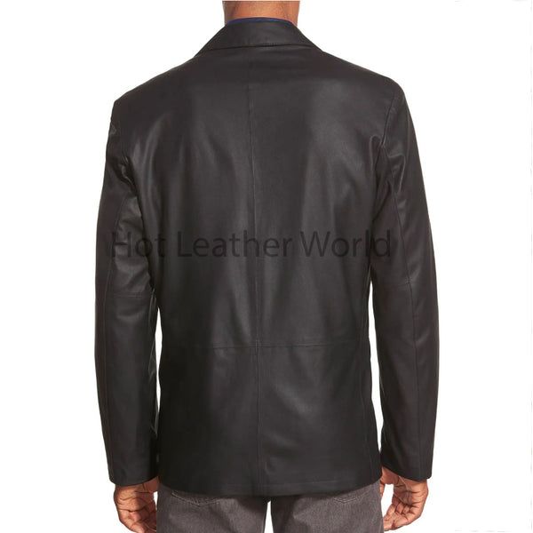 Basic Black Buttoned Lite Men Genuine Leather Blazer -  HOTLEATHERWORLD
