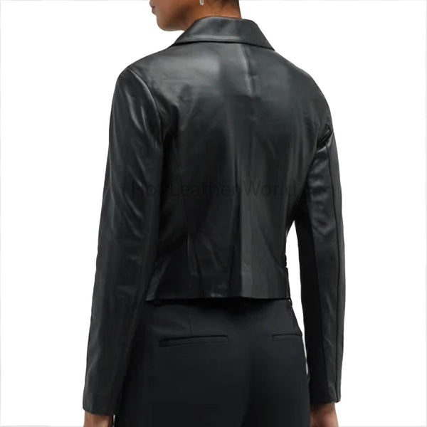 Minimal Black Overlapping Cropped Women Genuine Leather Jacket -  HOTLEATHERWORLD