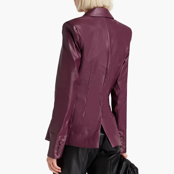 Elegant Burgundy Women Leather Blazer Valentine Edition -  HOTLEATHERWORLD