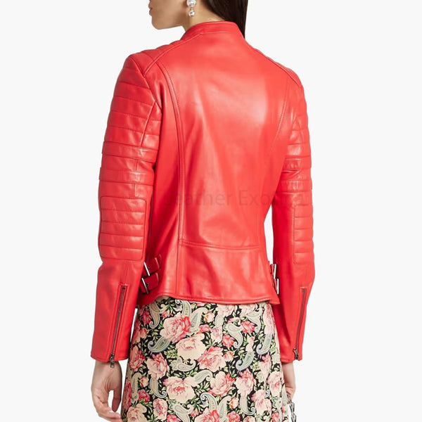 Hot Red Quilted Women Biker Leather Jacket -  HOTLEATHERWORLD