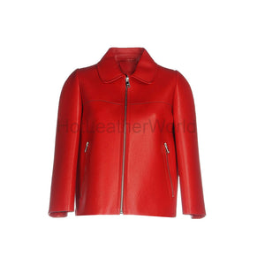 Women Classy Red Minimal Leather Jacket -  HOTLEATHERWORLD