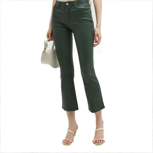 Forest Green Multi Pockets Women Cropped Leather Pant -  HOTLEATHERWORLD
