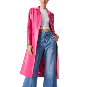 Bright Pink Valentine Women Leather Coat -  HOTLEATHERWORLD
