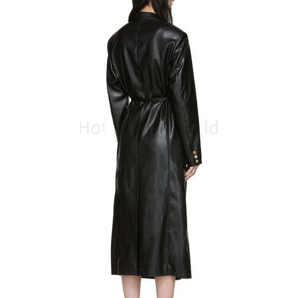Double Breasted Women Leather Trench Coat -  HOTLEATHERWORLD