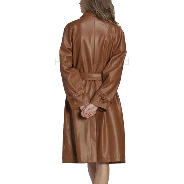 Sophisticated Brown Double Breasted Women Leather Trench Coat -  HOTLEATHERWORLD