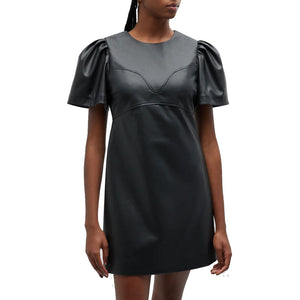 Classy Black Puffed Sleeves Women Mini Leather Dress L / SAME AS PICTURE Classy Black Puffed Sleeves Women Mini Leather Dress L / SAME AS PICTURE