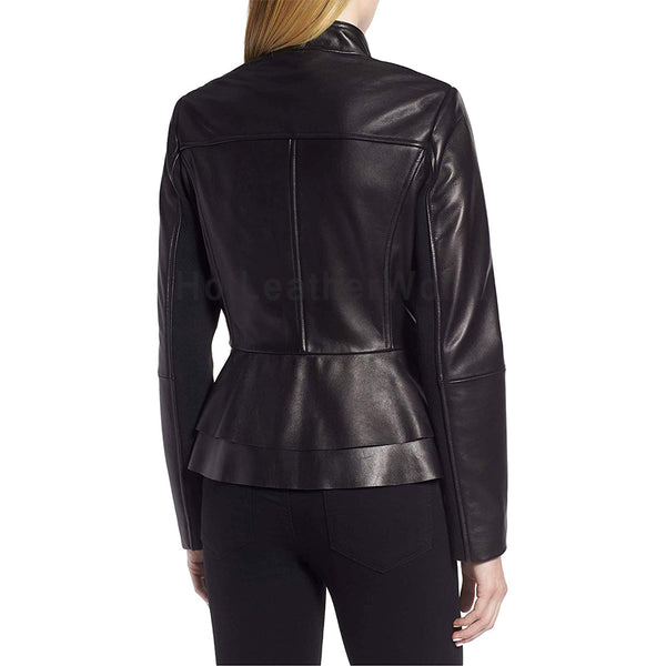Classic Peplum Women Leather Jacket -  HOTLEATHERWORLD