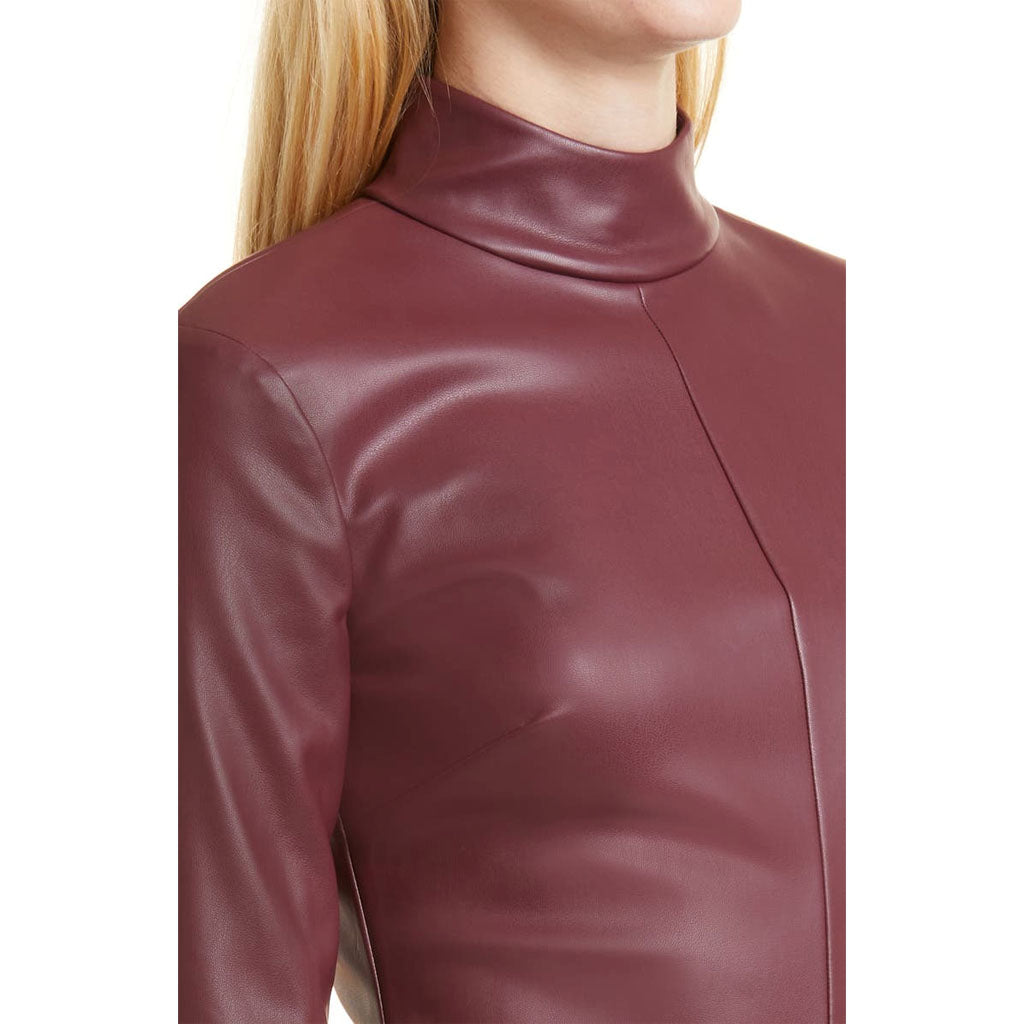 plum leather dress Plum Faux Leather Braid Detail Pocket Dress