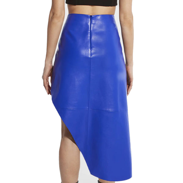 Ultramarine Blue Minimal Women Leather Skirt -  HOTLEATHERWORLD
