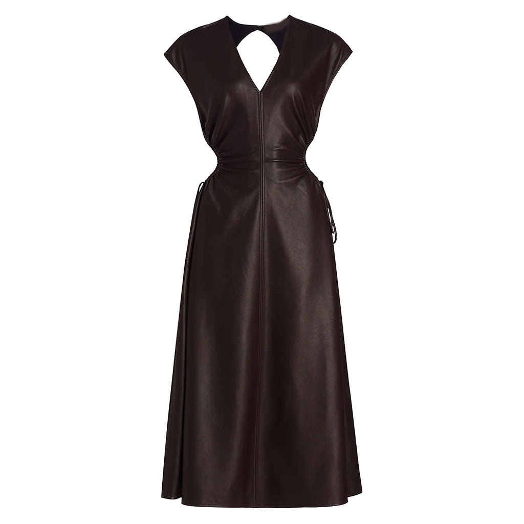 Dark Brown Cutout Detailed Women Leather Dress XS / NAVY BLUE Dark Brown Cutout Detailed Women Leather Dress XS / NAVY BLUE