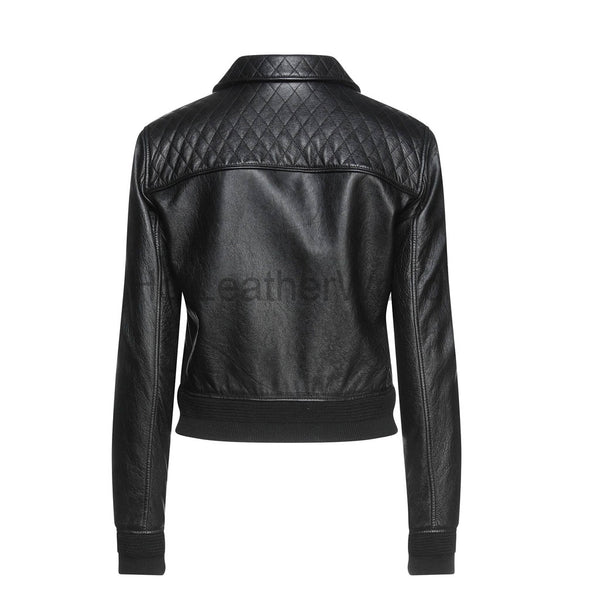 Women Semi Quilted Biker Leather Jacket -  HOTLEATHERWORLD