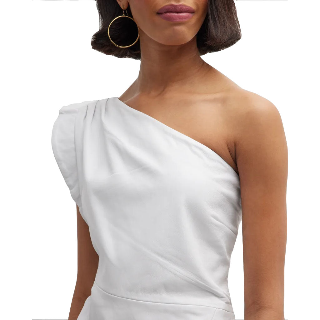 Elegant White One Shoulder Summer Mini Leather Dress CUSTOM / Black Elegant White One Shoulder Summer Mini Leather Dress CUSTOM / Black