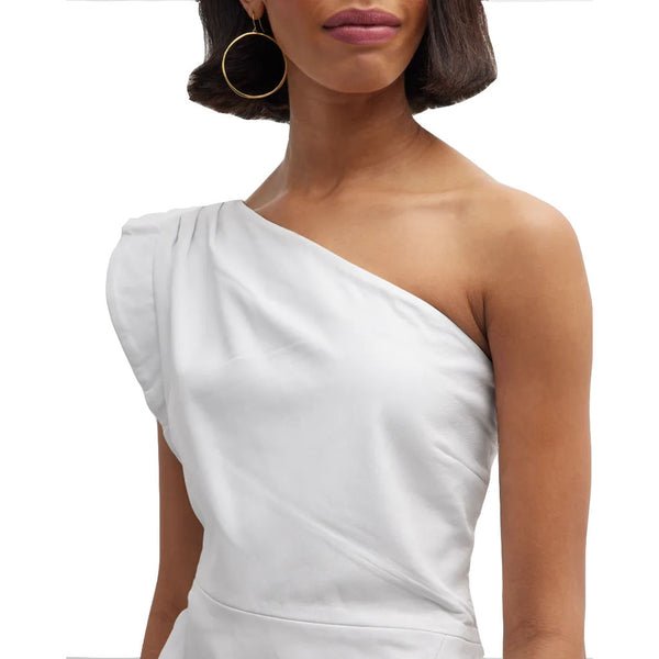 Elegant White One Shoulder Summer Mini Leather Dress -  HOTLEATHERWORLD
