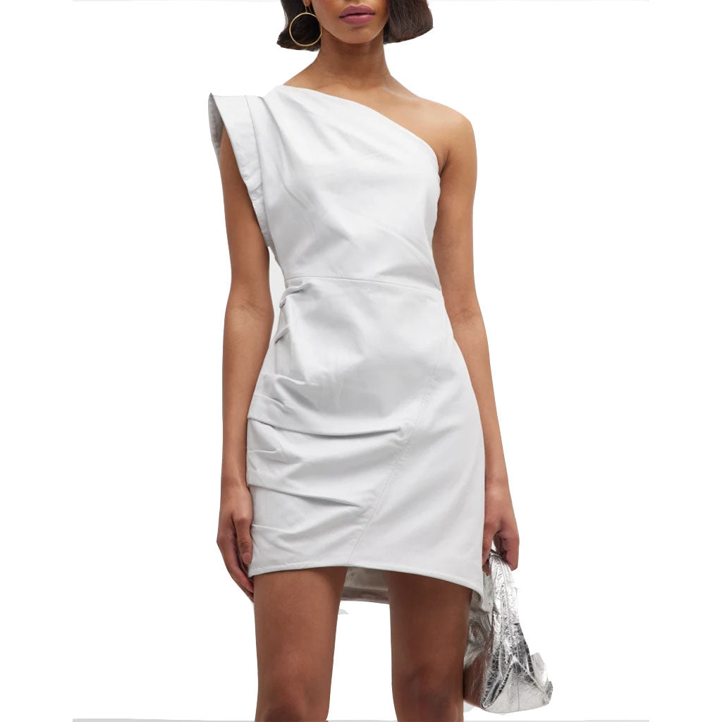 Elegant White One Shoulder Summer Mini Leather Dress CUSTOM / Black